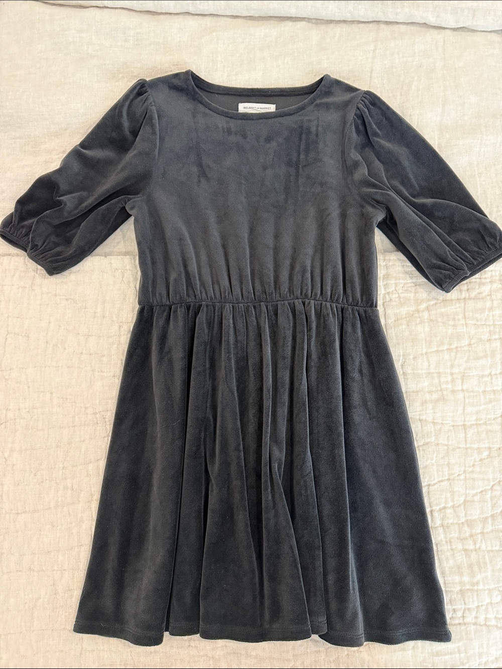 Melrose and Market Black Velvet Puff Sleeve Girls Dress - M (8-10)
